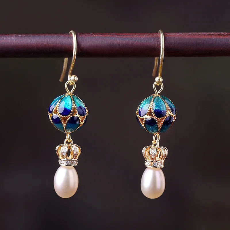 Handcrafted Cloisonné Pearl Earrings