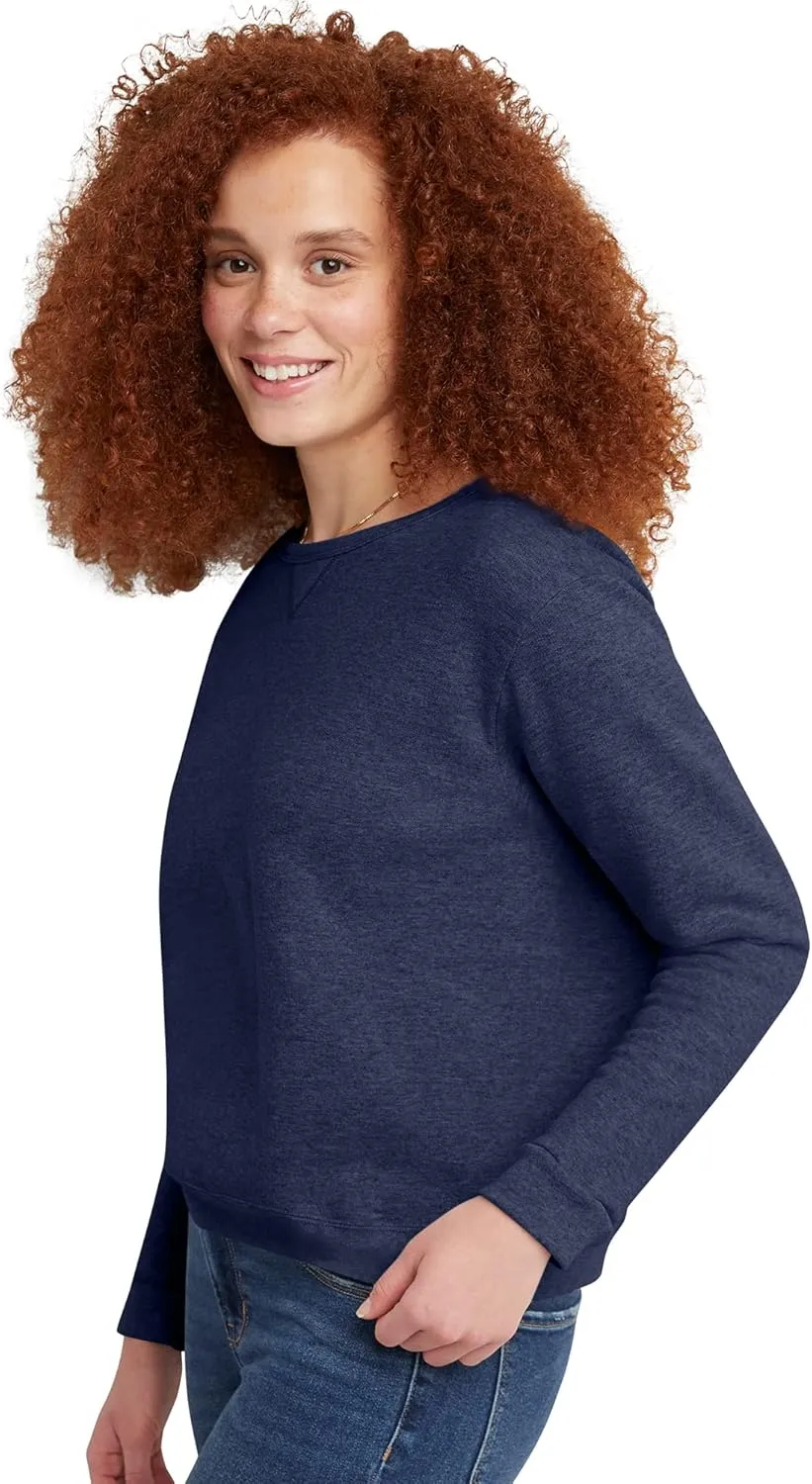 Hanes Women's Ecosmart V-Notch Crewneck Sweatshirt, Fleece Pullover Sweatshirt For Women