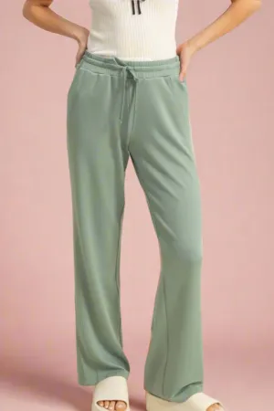 High Waist Drawstring Straight Pants - Green