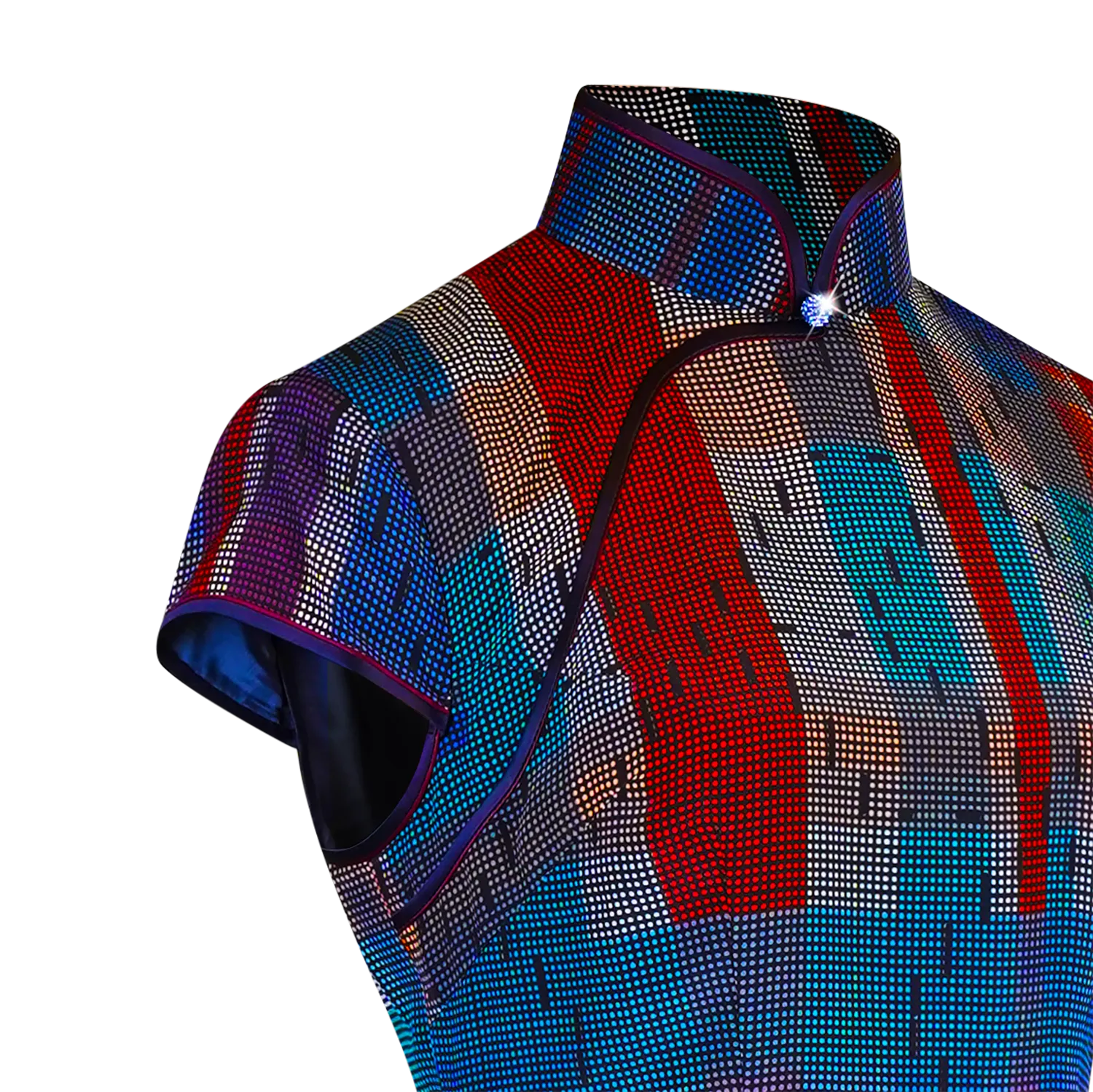 【HK SPIRIT】100% Silk Cheongsam - Mesh Version (Cap Sleeve) (紅白藍)
