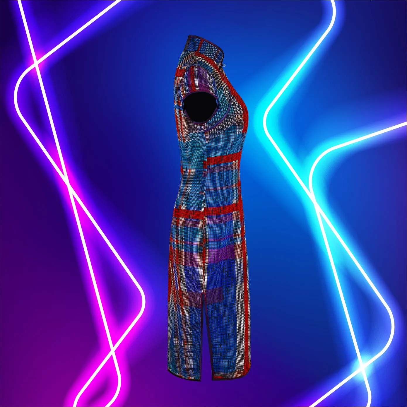 【HK SPIRIT】100% Silk Cheongsam - Mesh Version (Cap Sleeve) (紅白藍)