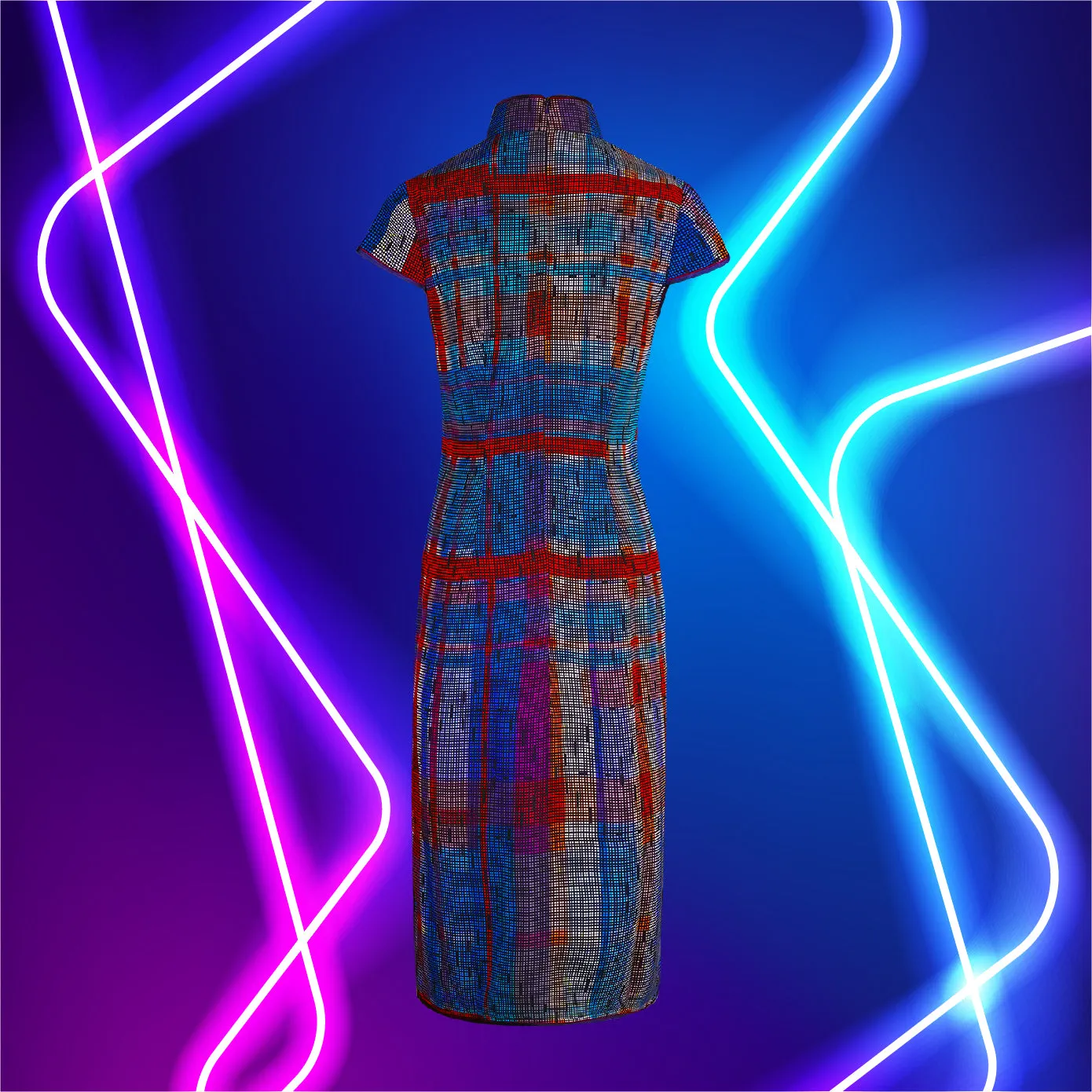 【HK SPIRIT】100% Silk Cheongsam - Mesh Version (Cap Sleeve) (紅白藍)
