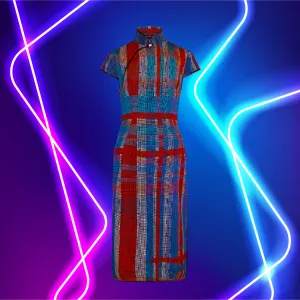 【HK SPIRIT】100% Silk Cheongsam - Mesh Version (Cap Sleeve) (紅白藍)