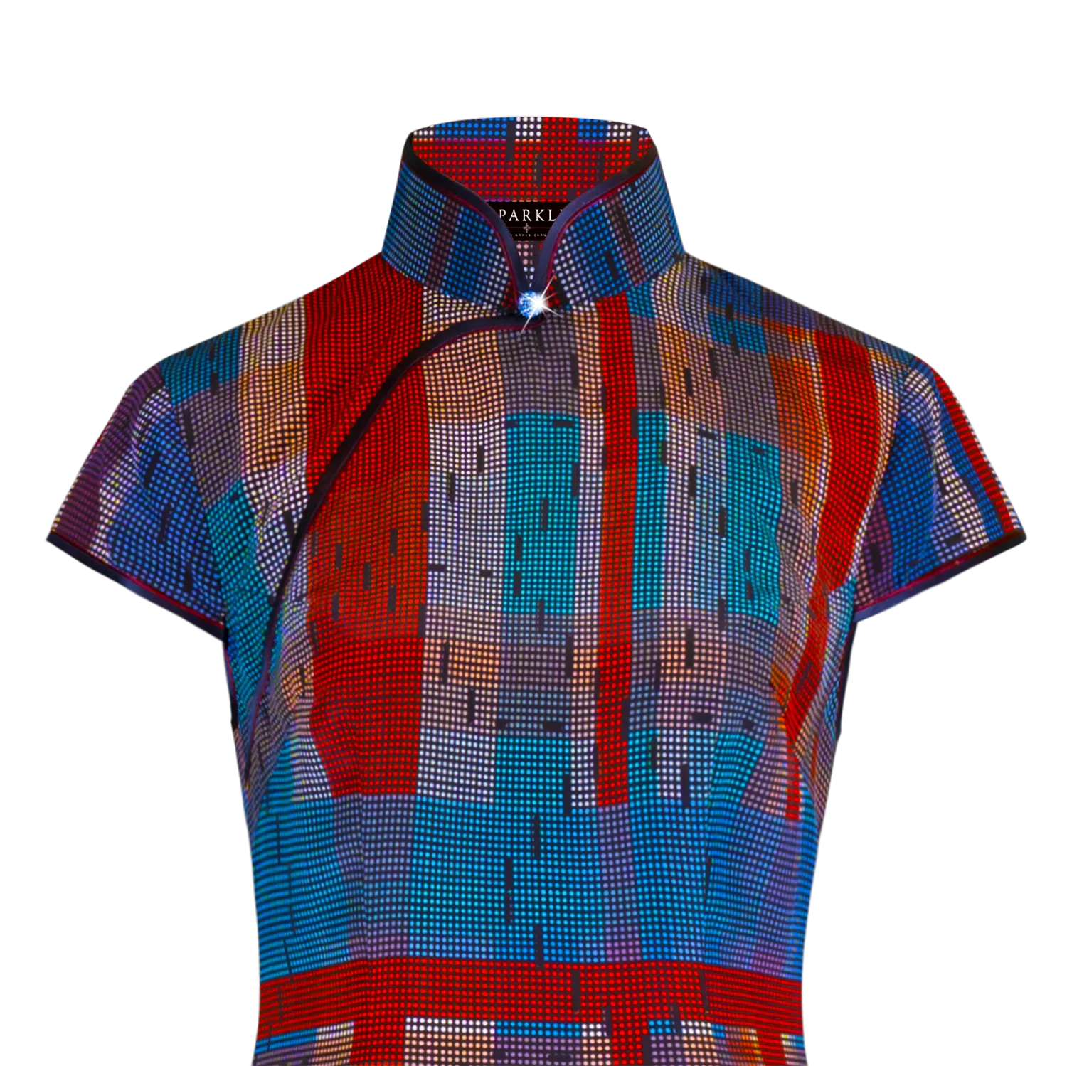 【HK SPIRIT】100% Silk Cheongsam - Mesh Version (Cap Sleeve) (紅白藍)