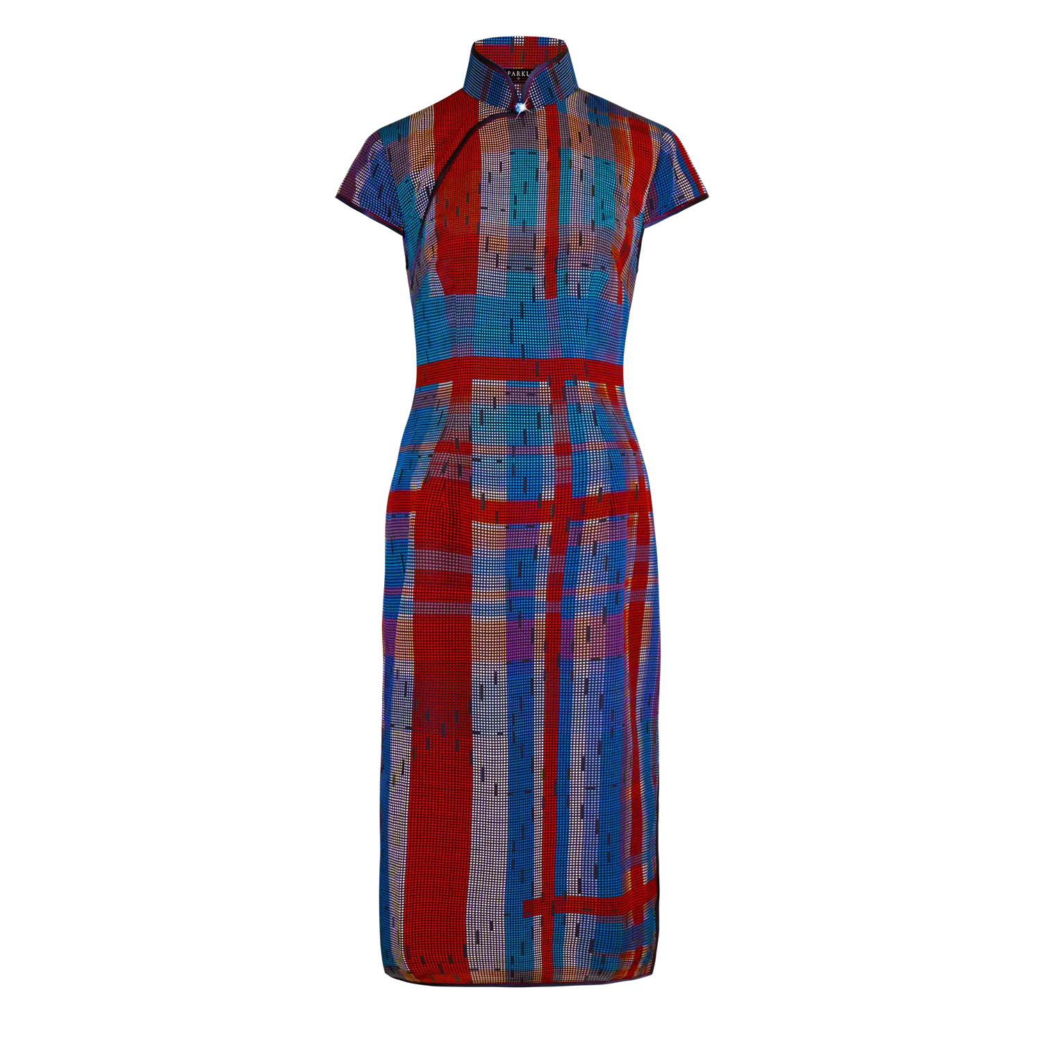 【HK SPIRIT】100% Silk Cheongsam - Mesh Version (Cap Sleeve) (紅白藍)