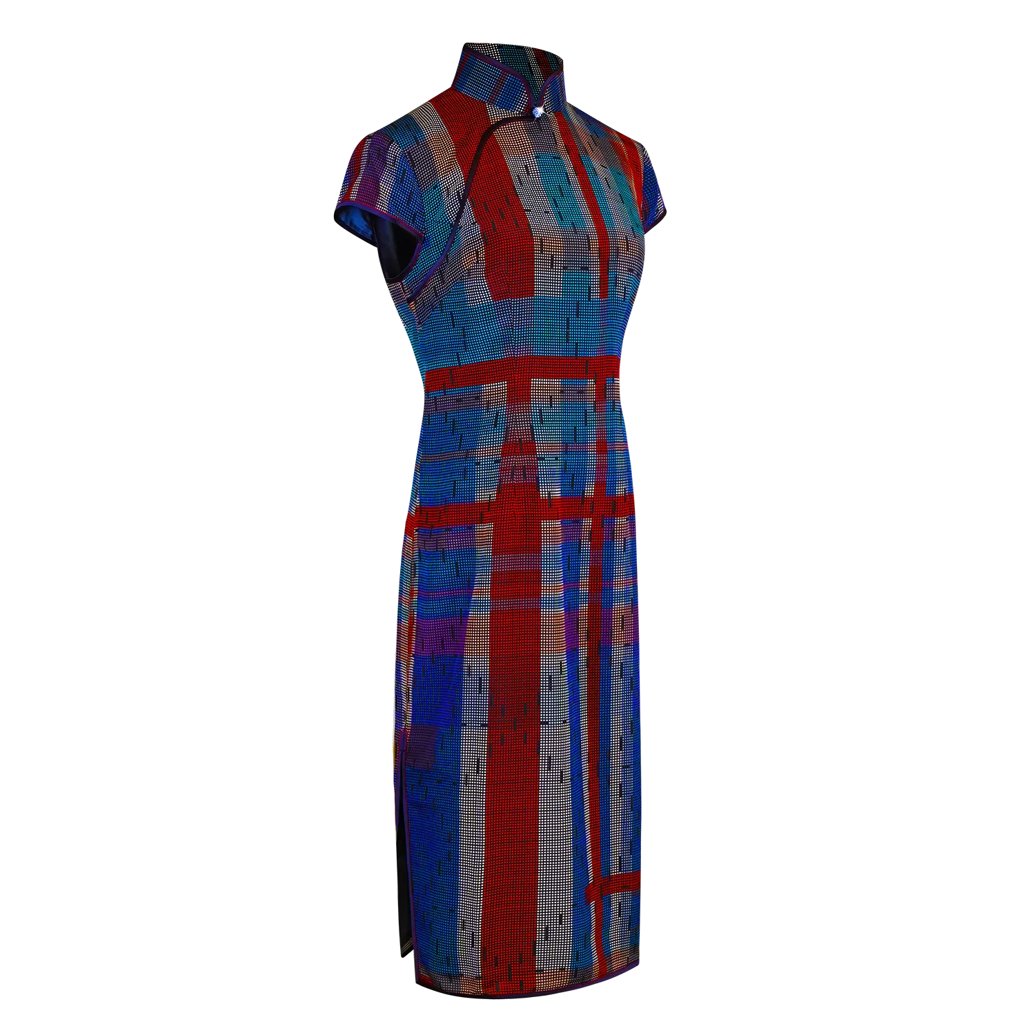 【HK SPIRIT】100% Silk Cheongsam - Mesh Version (Cap Sleeve) (紅白藍)
