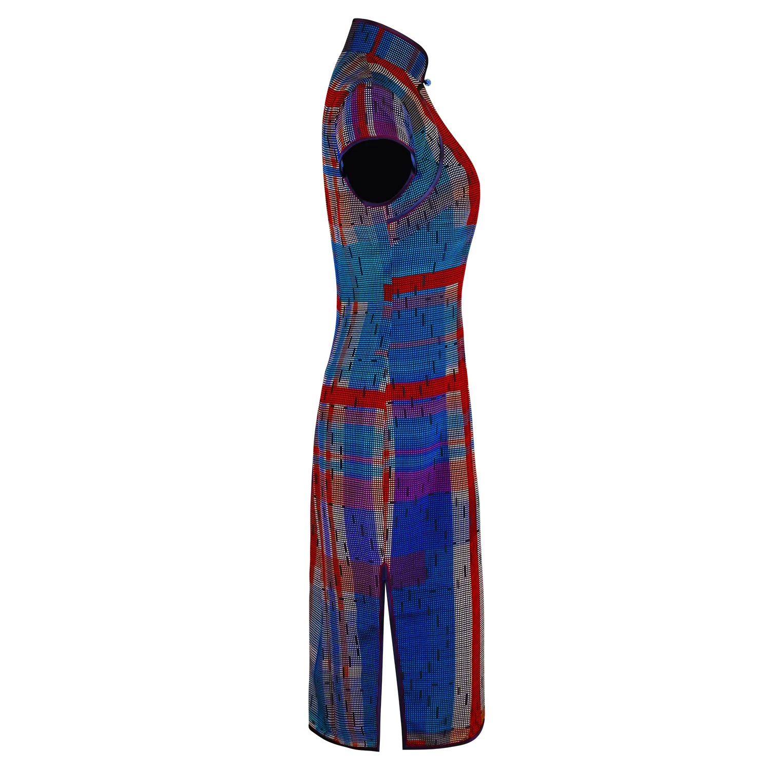 【HK SPIRIT】100% Silk Cheongsam - Mesh Version (Cap Sleeve) (紅白藍)