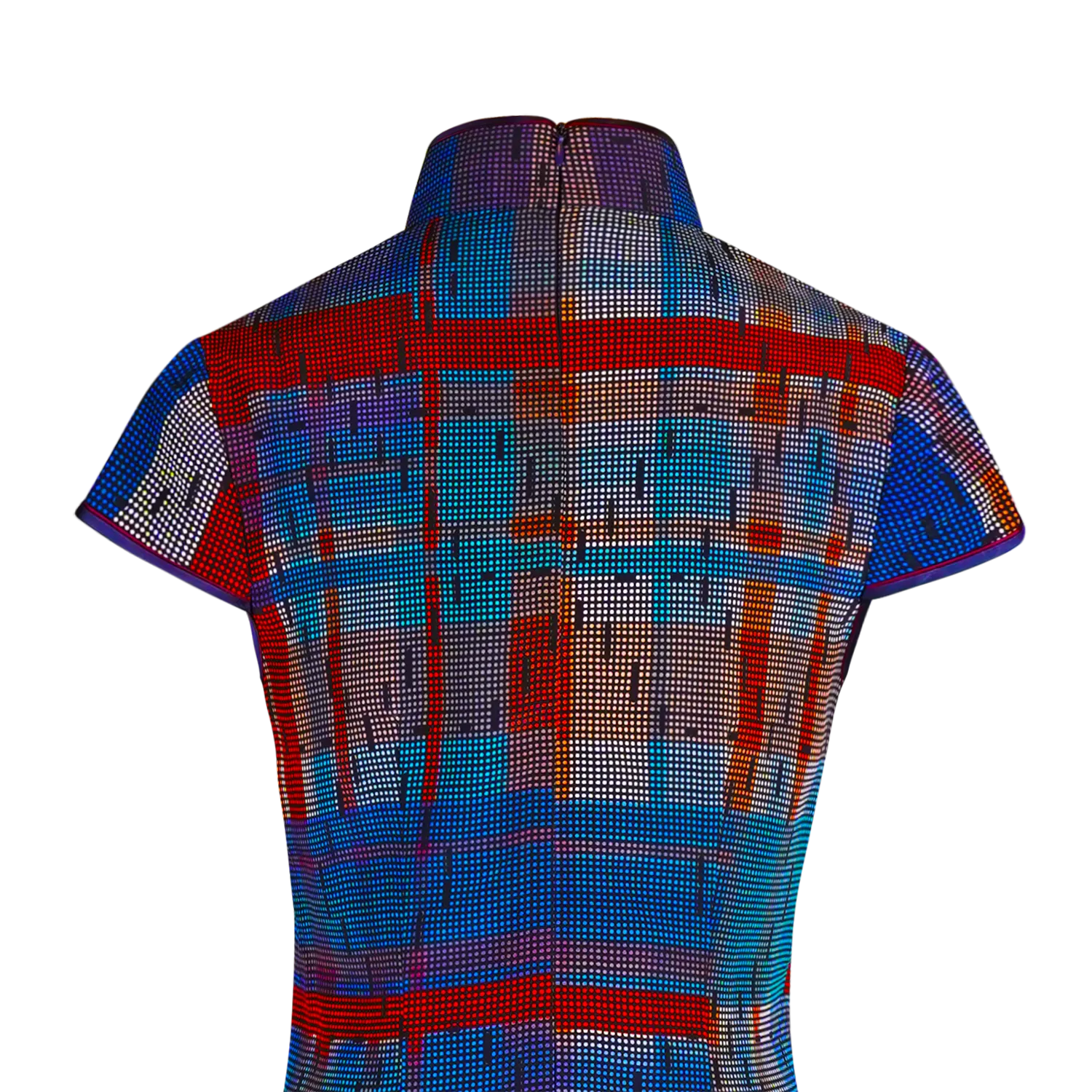 【HK SPIRIT】100% Silk Cheongsam - Mesh Version (Cap Sleeve) (紅白藍)