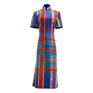 【HK SPIRIT】100% Silk Crystal Cheongsam (Cap Sleeve) (紅白藍) (Pearl Button)