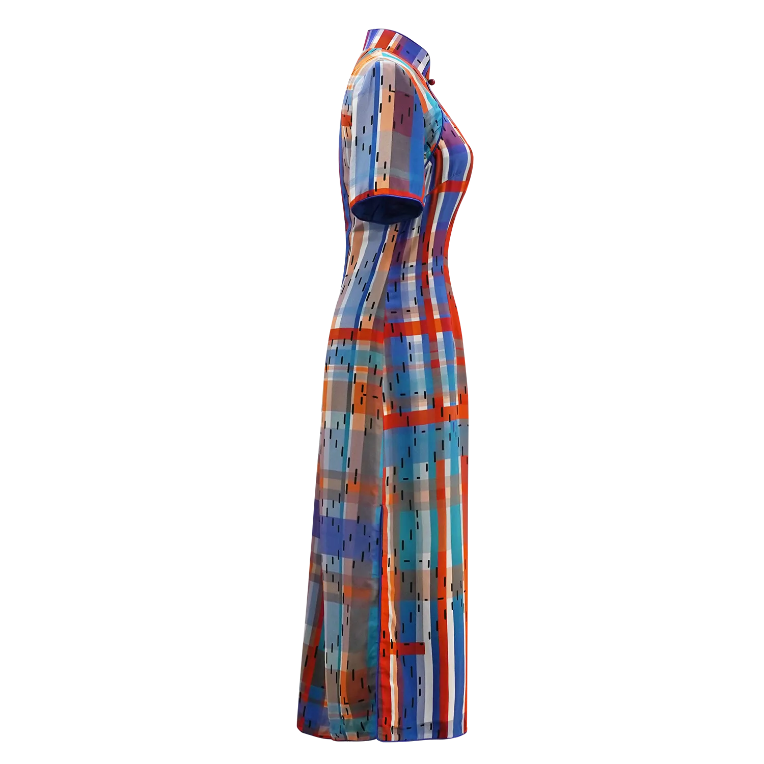【HK SPIRIT】100% Silk Crystal Cheongsam (Cap Sleeve) (紅白藍) (Pearl Button)