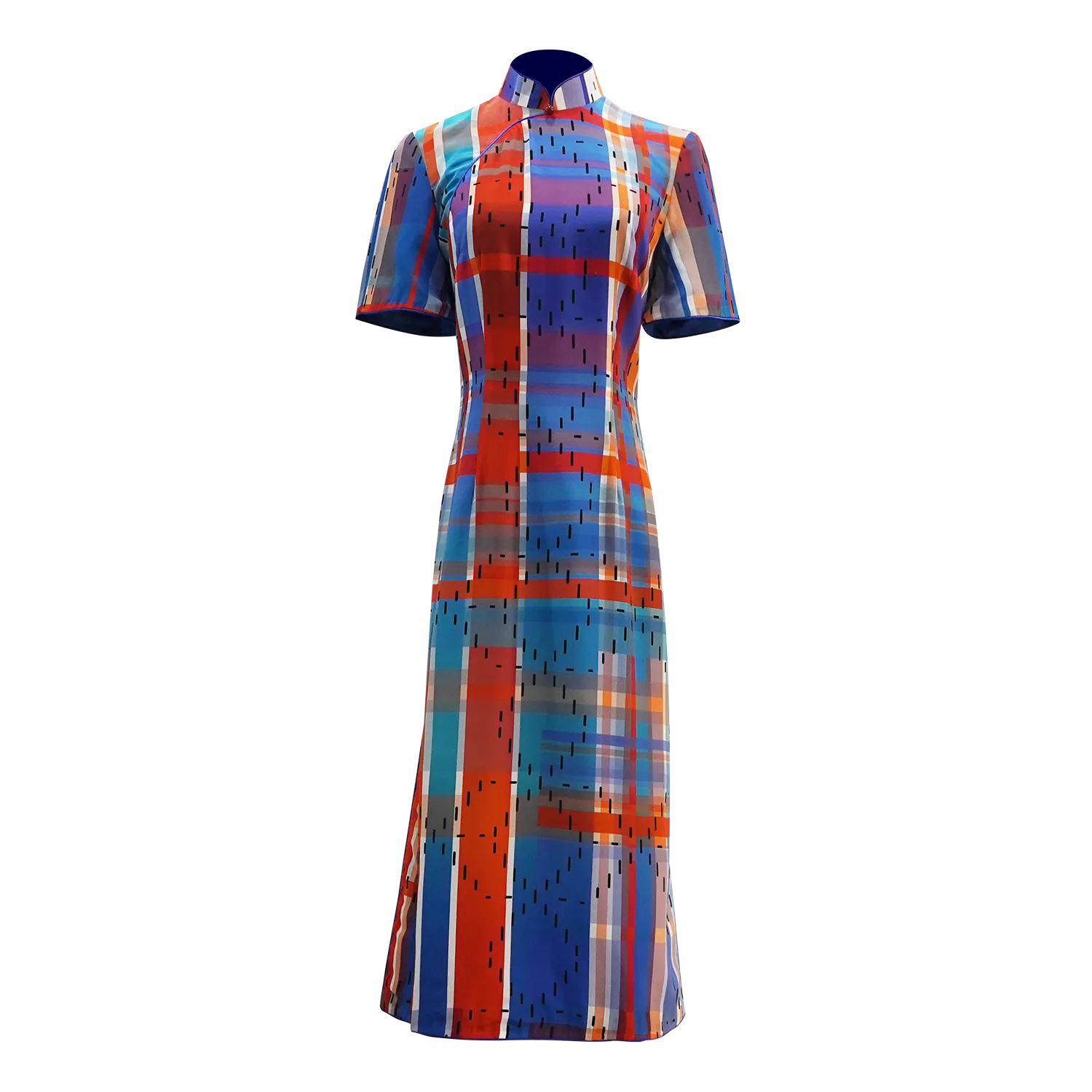 【HK SPIRIT】100% Silk Crystal Cheongsam (Cap Sleeve) (紅白藍) (Pearl Button)