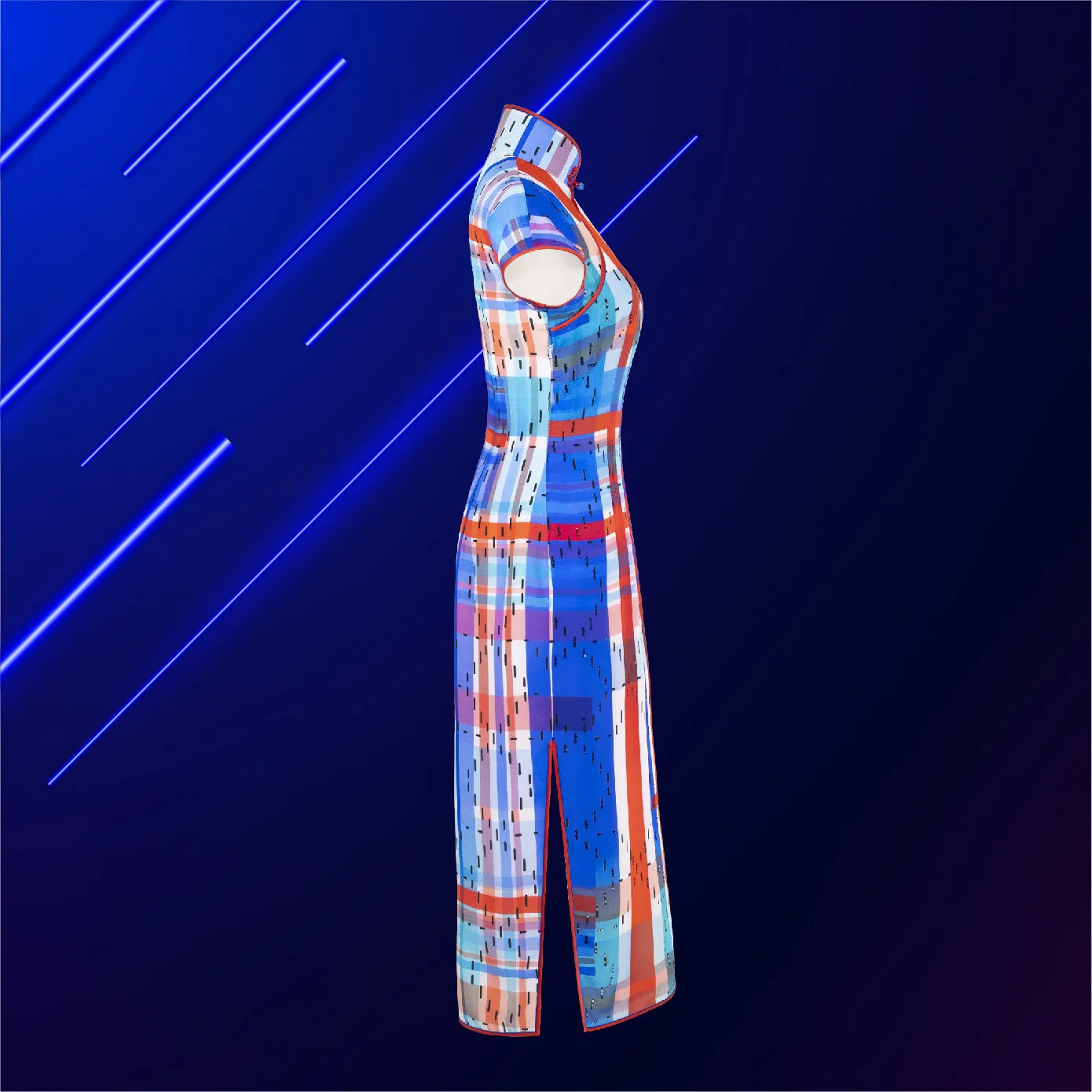 【HK SPIRIT】Masterpiece Collection Haute Couture 100% Silk Cheongsam (Cap Sleeve) (紅白藍)