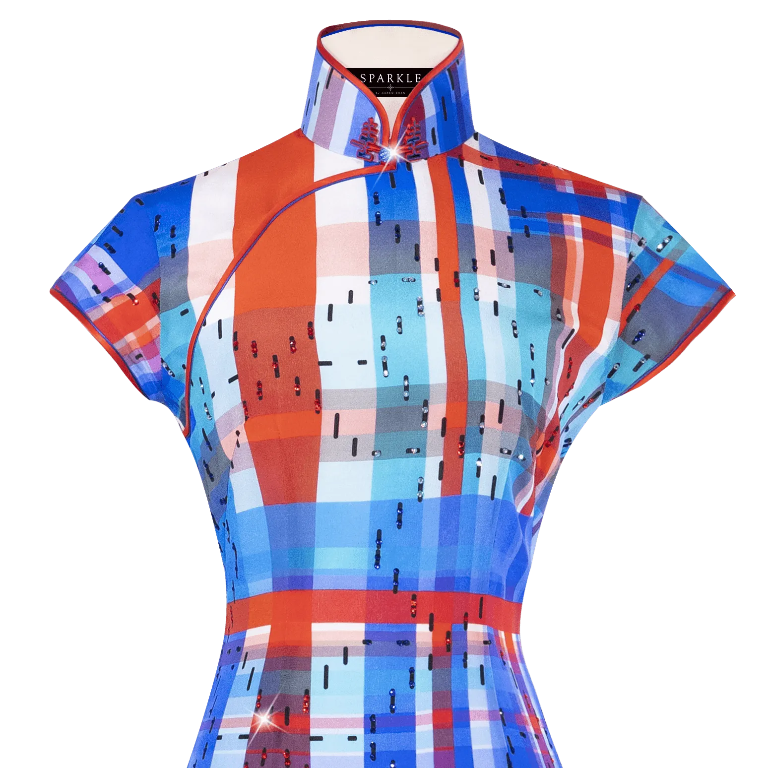 【HK SPIRIT】Masterpiece Collection Haute Couture 100% Silk Cheongsam (Cap Sleeve) (紅白藍)