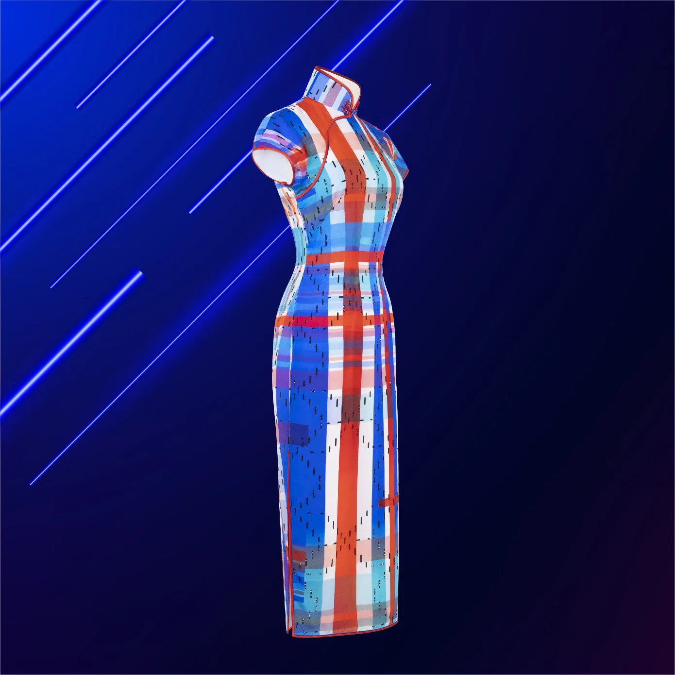 【HK SPIRIT】Masterpiece Collection Haute Couture 100% Silk Cheongsam (Cap Sleeve) (紅白藍)
