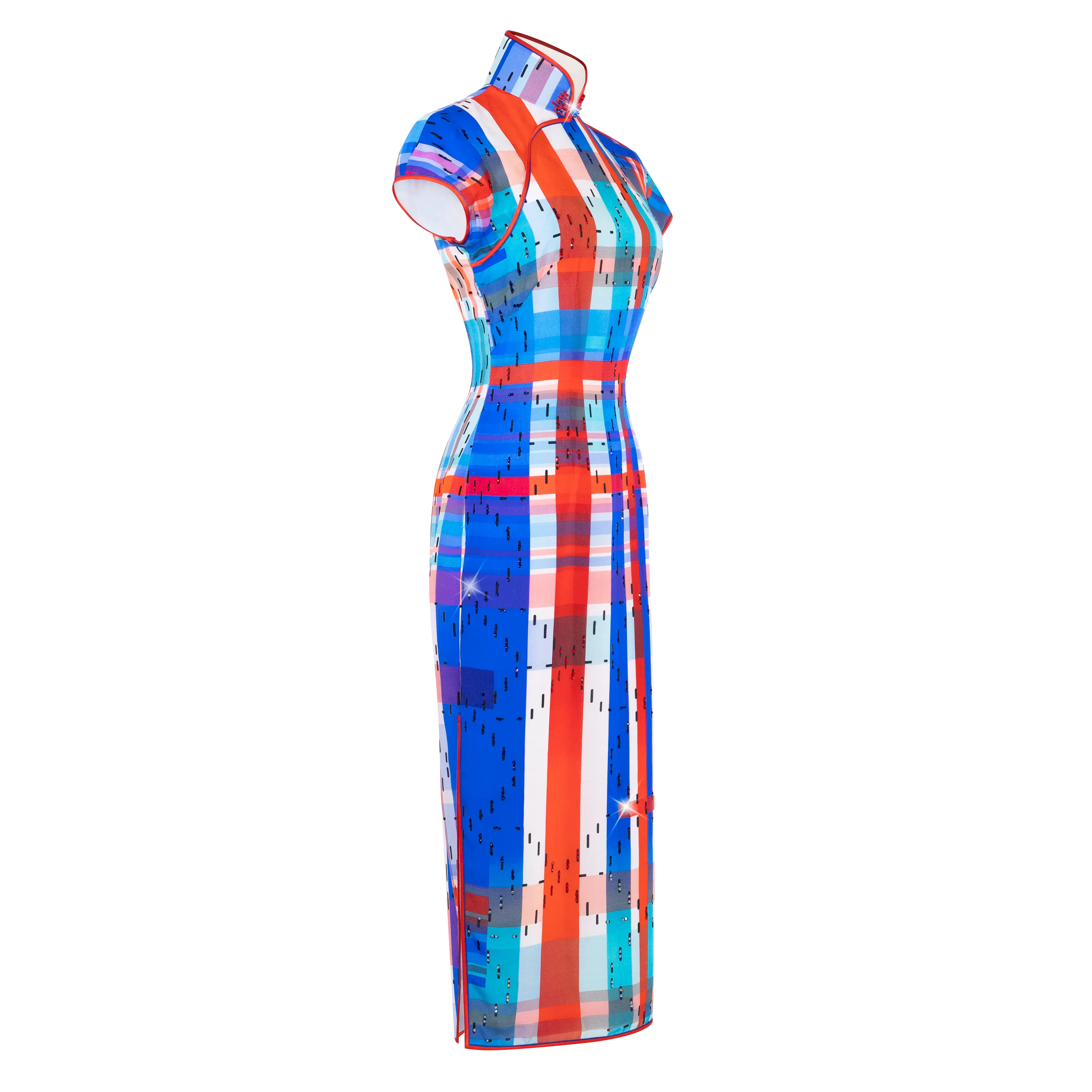 【HK SPIRIT】Masterpiece Collection Haute Couture 100% Silk Cheongsam (Cap Sleeve) (紅白藍)