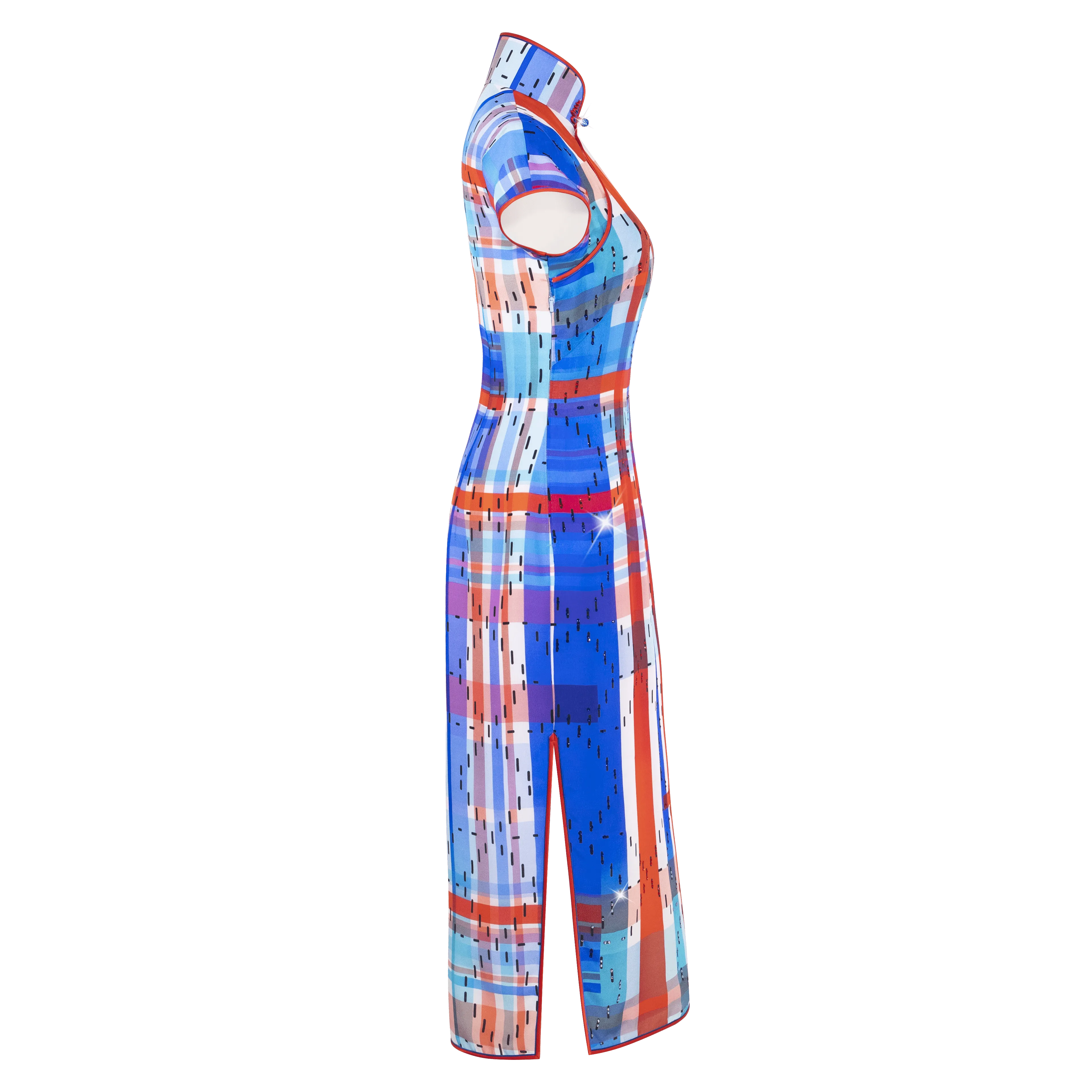 【HK SPIRIT】Masterpiece Collection Haute Couture 100% Silk Cheongsam (Cap Sleeve) (紅白藍)