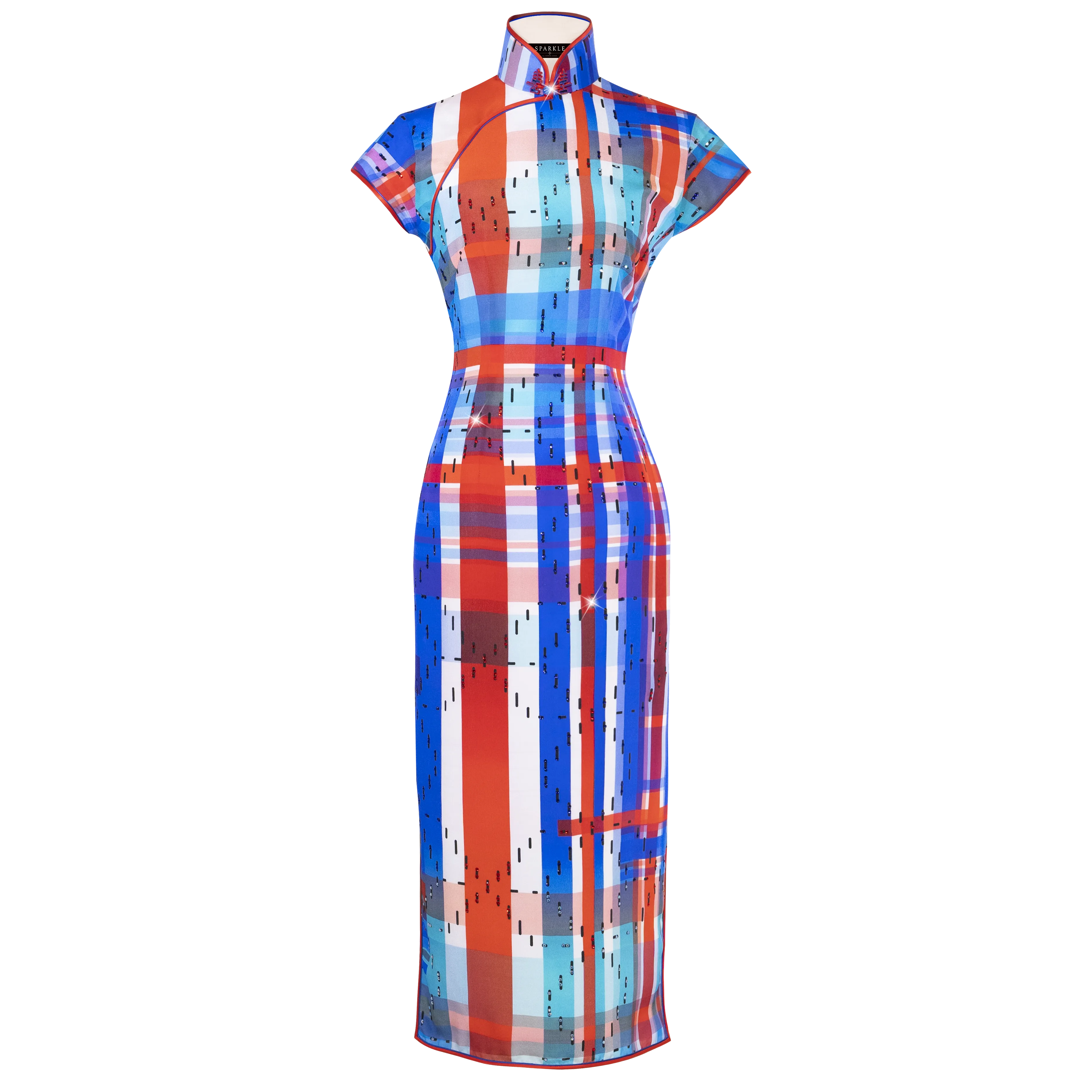 【HK SPIRIT】Masterpiece Collection Haute Couture 100% Silk Cheongsam (Cap Sleeve) (紅白藍)