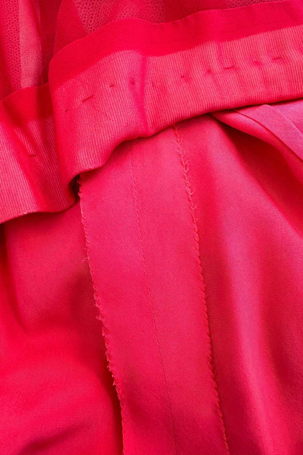 Incredible 1973 Hubert de Givenchy Haute Couture Red Sillk Crepe Chiffon Pleated Dress
