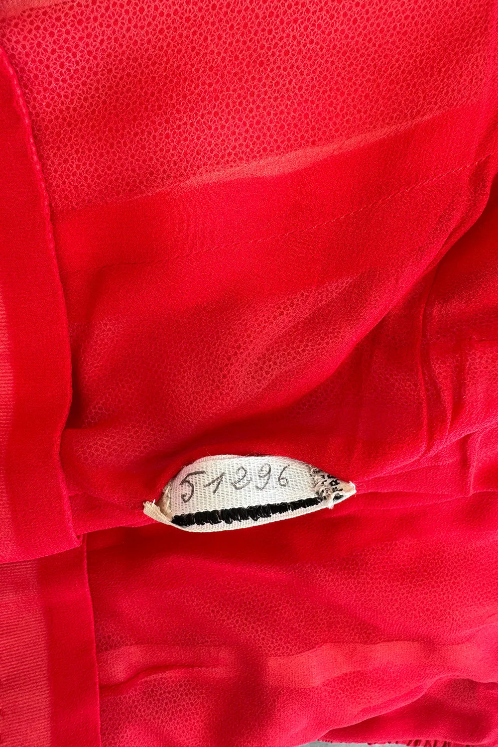 Incredible 1973 Hubert de Givenchy Haute Couture Red Sillk Crepe Chiffon Pleated Dress
