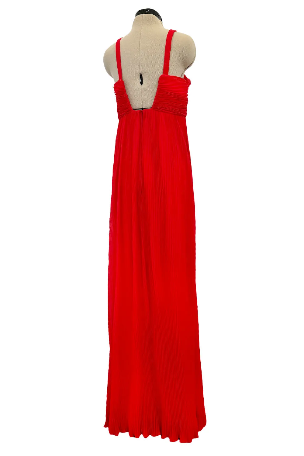 Incredible 1973 Hubert de Givenchy Haute Couture Red Sillk Crepe Chiffon Pleated Dress