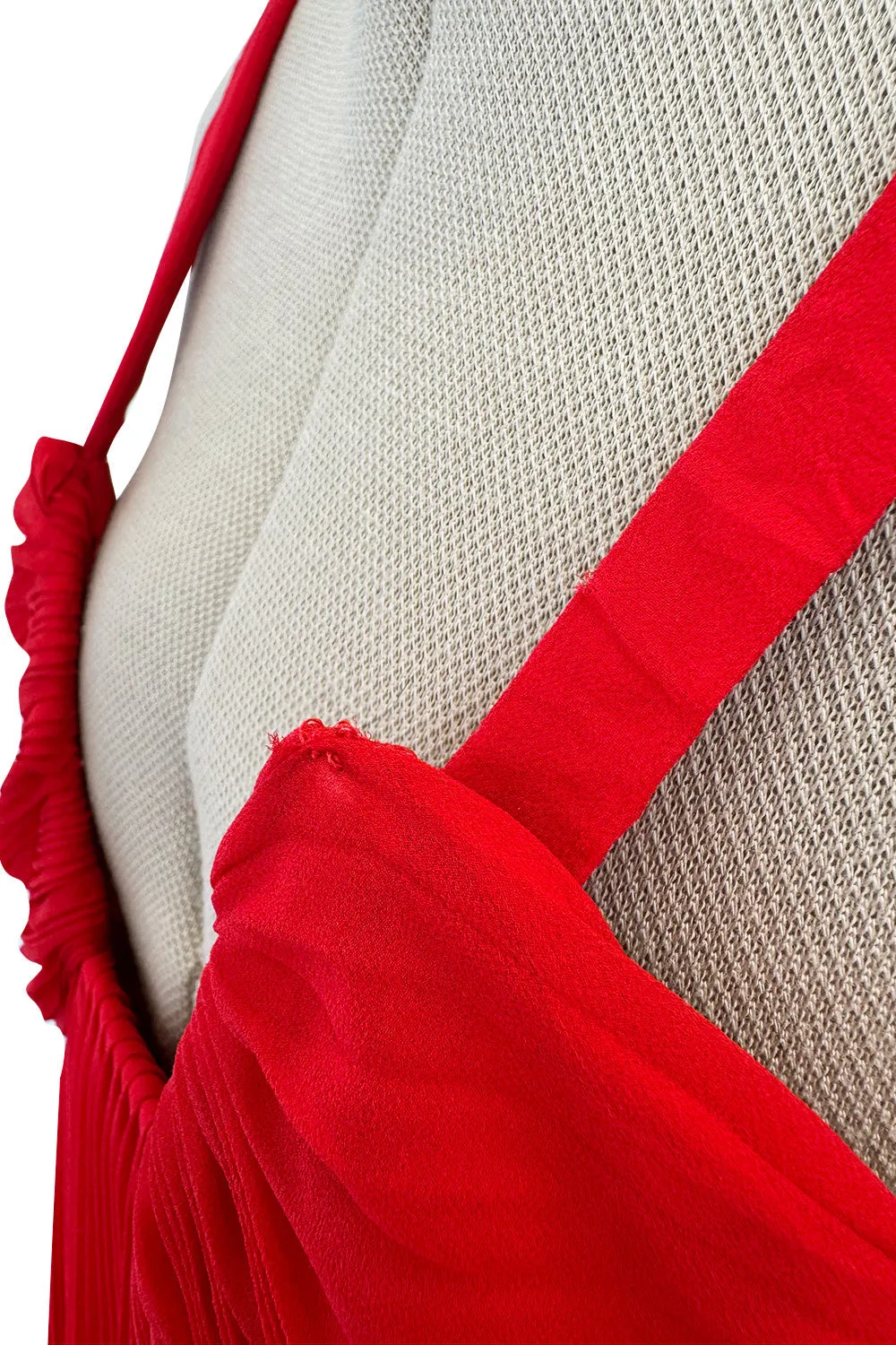 Incredible 1973 Hubert de Givenchy Haute Couture Red Sillk Crepe Chiffon Pleated Dress