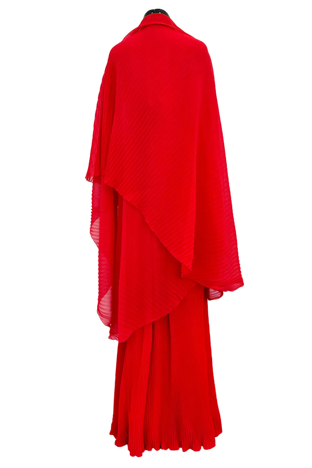 Incredible 1973 Hubert de Givenchy Haute Couture Red Sillk Crepe Chiffon Pleated Dress