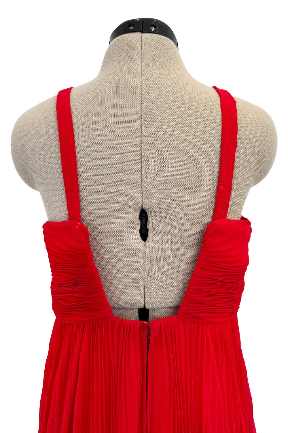 Incredible 1973 Hubert de Givenchy Haute Couture Red Sillk Crepe Chiffon Pleated Dress