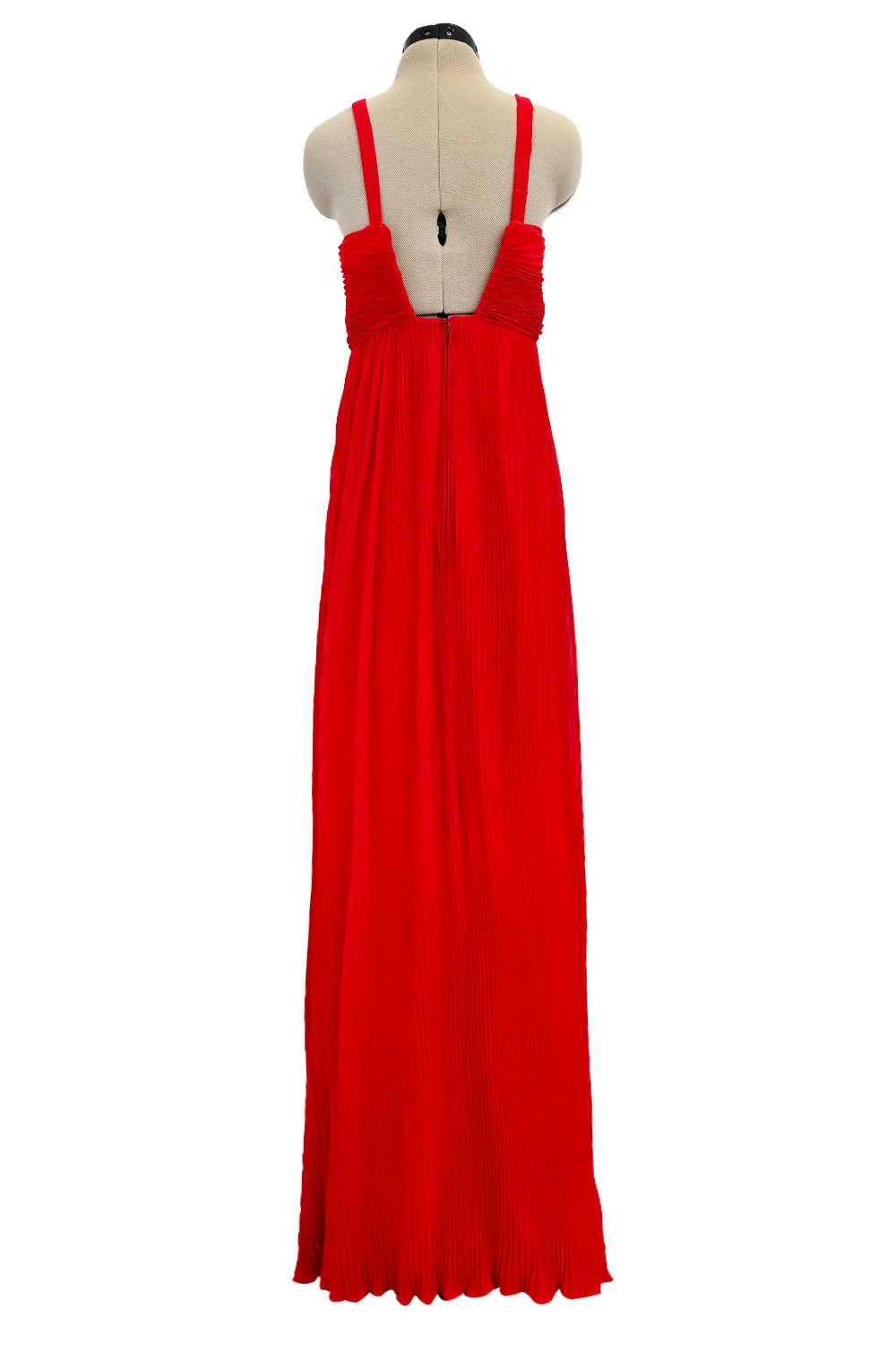 Incredible 1973 Hubert de Givenchy Haute Couture Red Sillk Crepe Chiffon Pleated Dress