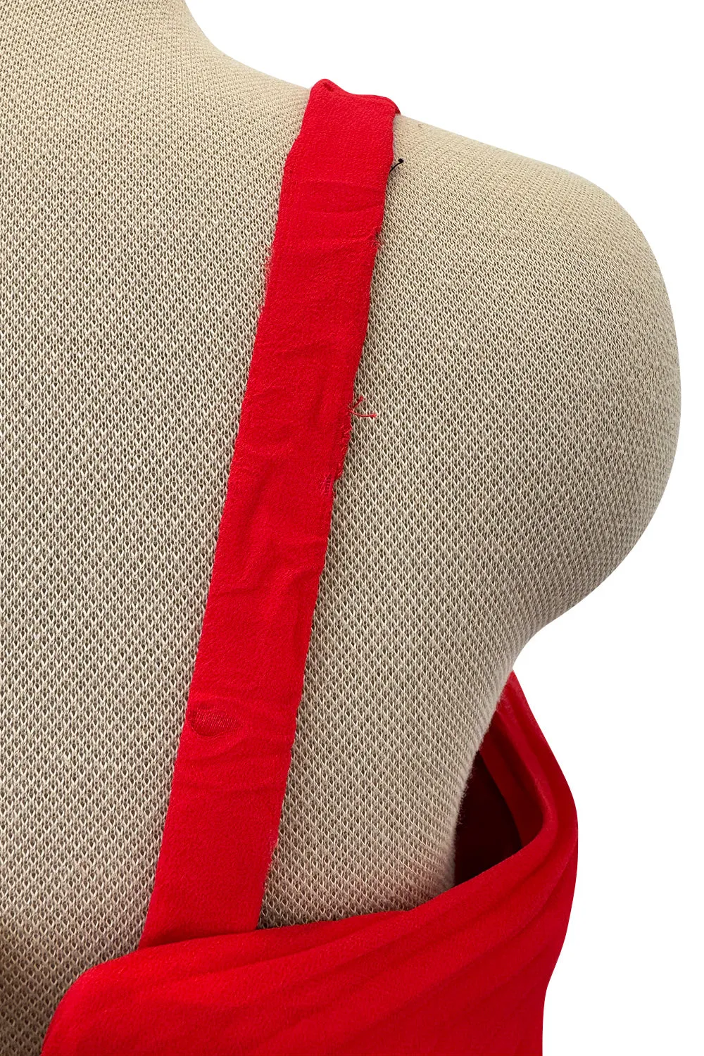 Incredible 1973 Hubert de Givenchy Haute Couture Red Sillk Crepe Chiffon Pleated Dress