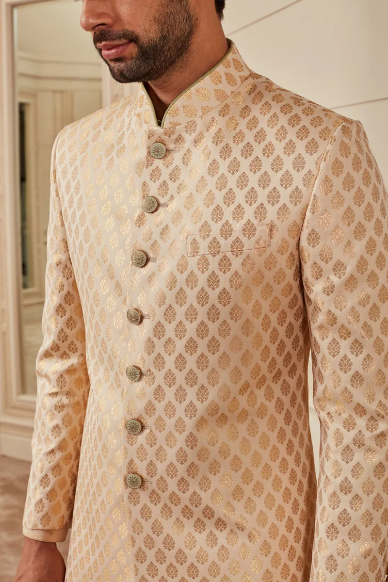 Ivory Brocade Gold Sherwani