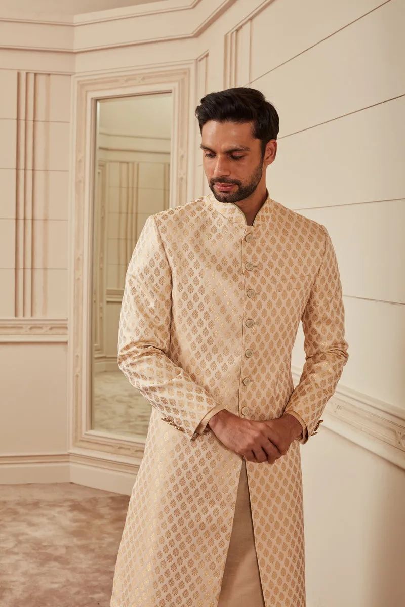Ivory Brocade Gold Sherwani