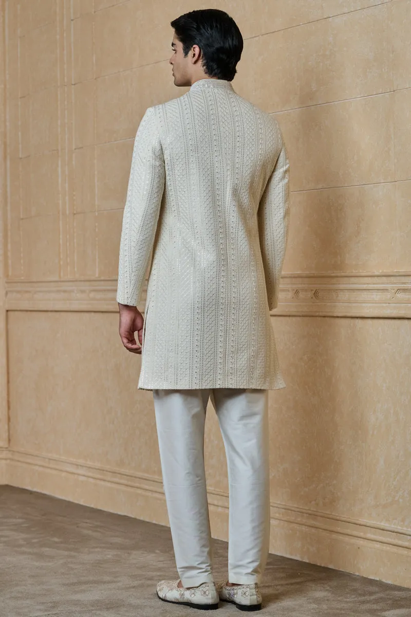 Ivory Faux Layered Embroidered Sherwani