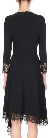 Lace-Trim Cady Dress, Black