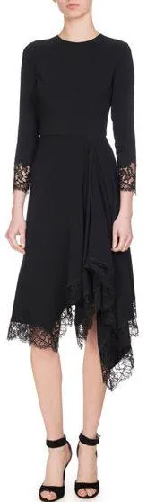 Lace-Trim Cady Dress, Black