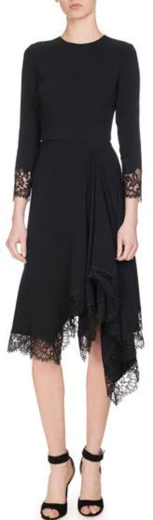 Lace-Trim Cady Dress, Black