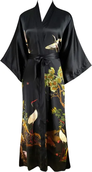 Ledamon Women's 100% Silk Kimono Long Robe - Classic Colors and Prints