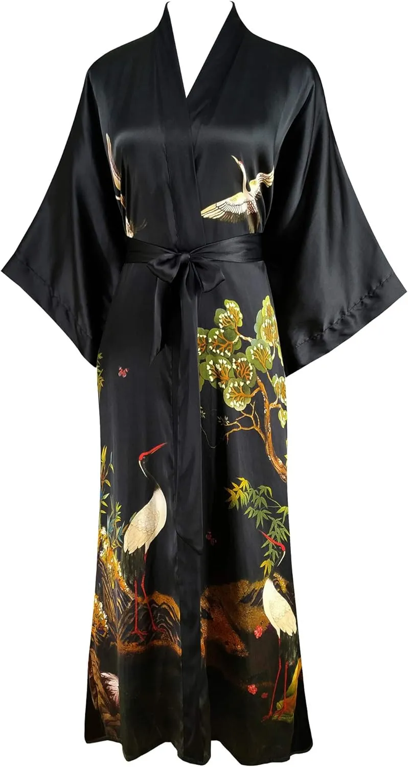 Ledamon Women's 100% Silk Kimono Long Robe - Classic Colors and Prints