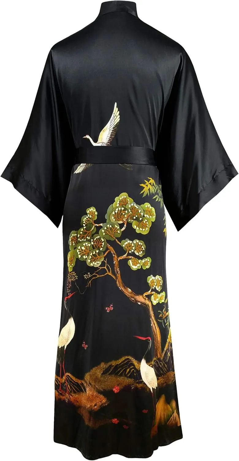 Ledamon Women's 100% Silk Kimono Long Robe - Classic Colors and Prints