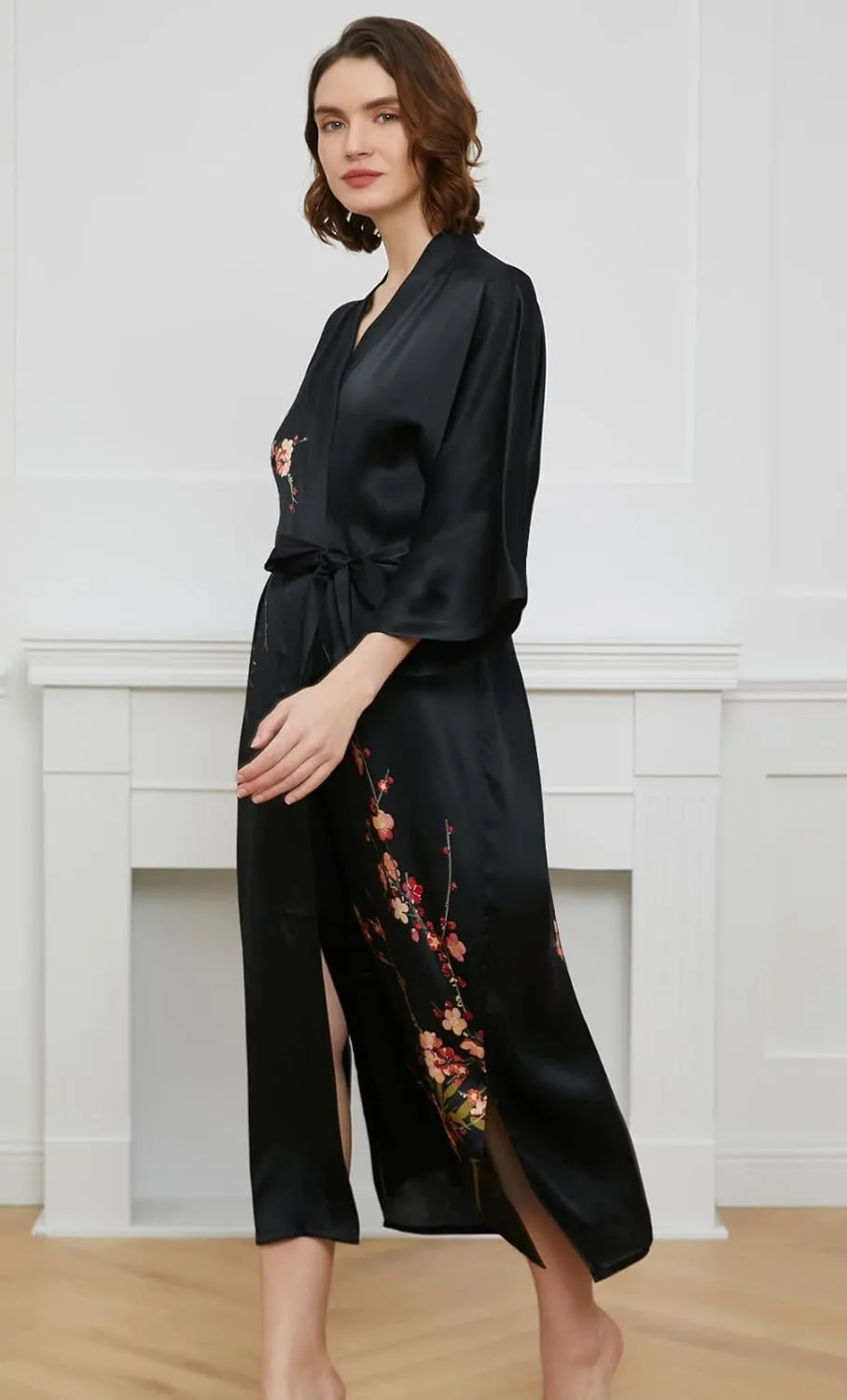 Ledamon Women's 100% Silk Kimono Long Robe - Classic Colors and Prints