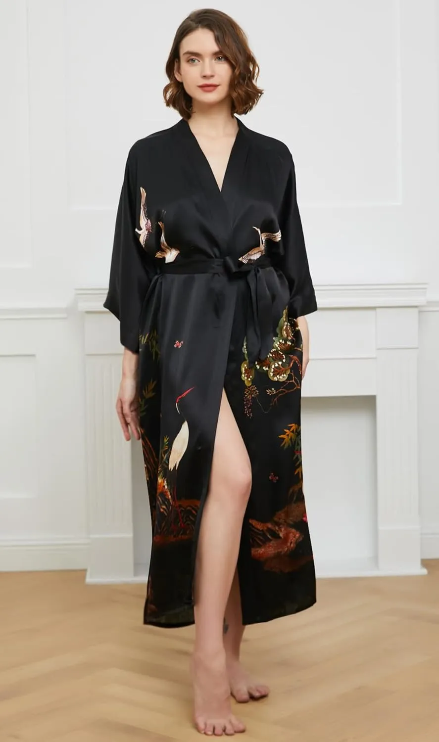 Ledamon Women's 100% Silk Kimono Long Robe - Classic Colors and Prints