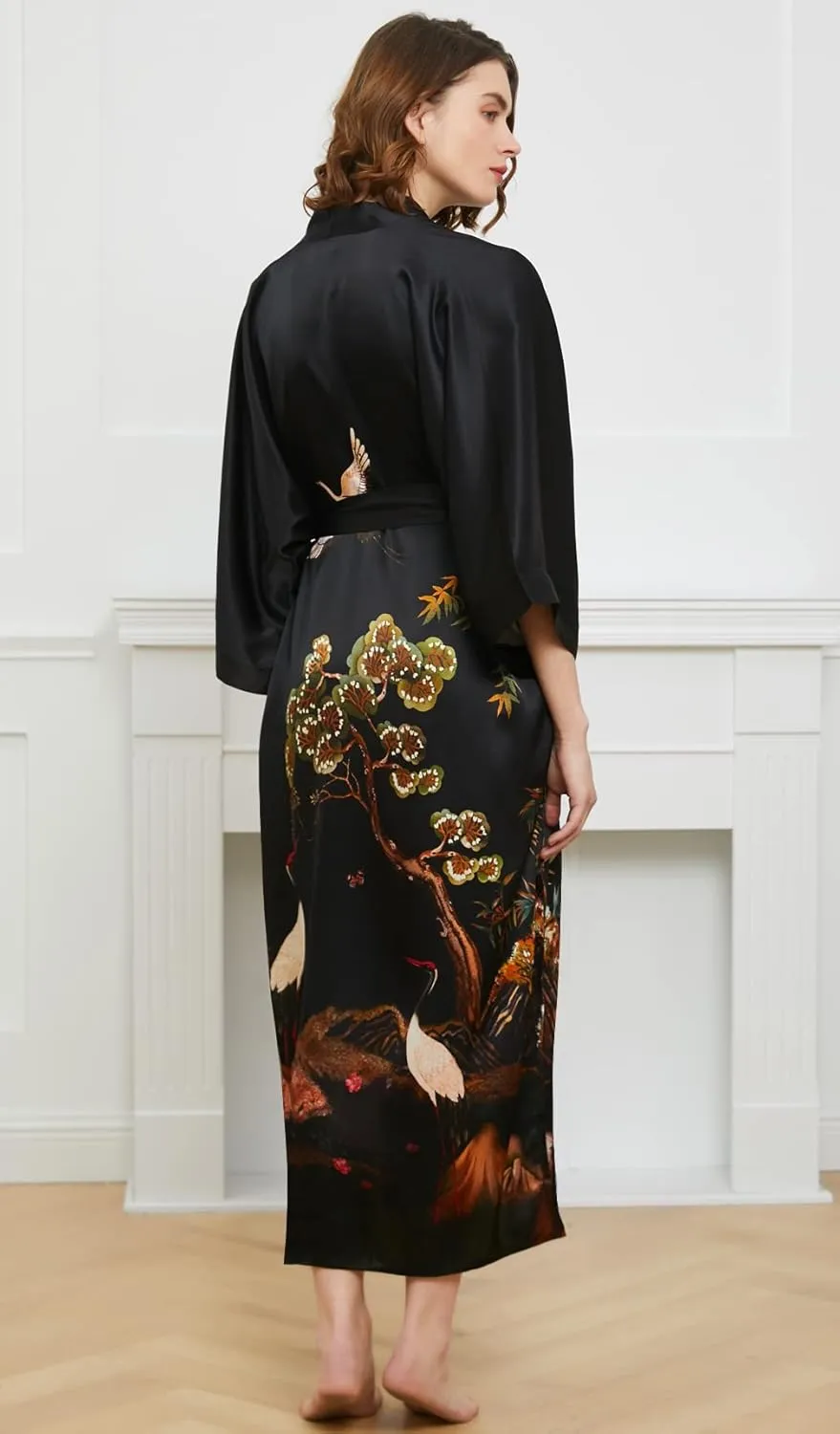 Ledamon Women's 100% Silk Kimono Long Robe - Classic Colors and Prints