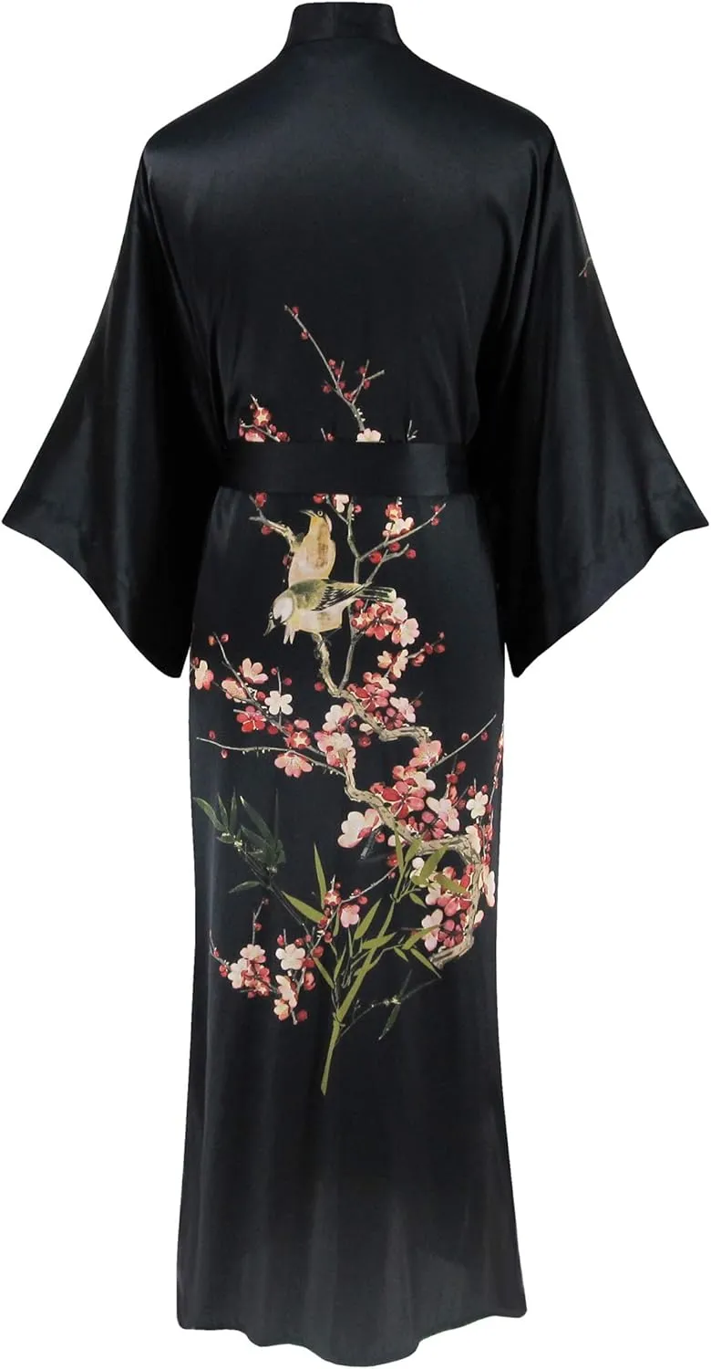 Ledamon Women's 100% Silk Kimono Long Robe - Classic Colors and Prints