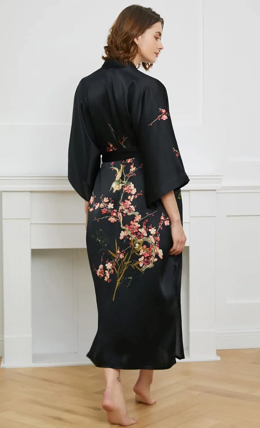 Ledamon Women's 100% Silk Kimono Long Robe - Classic Colors and Prints