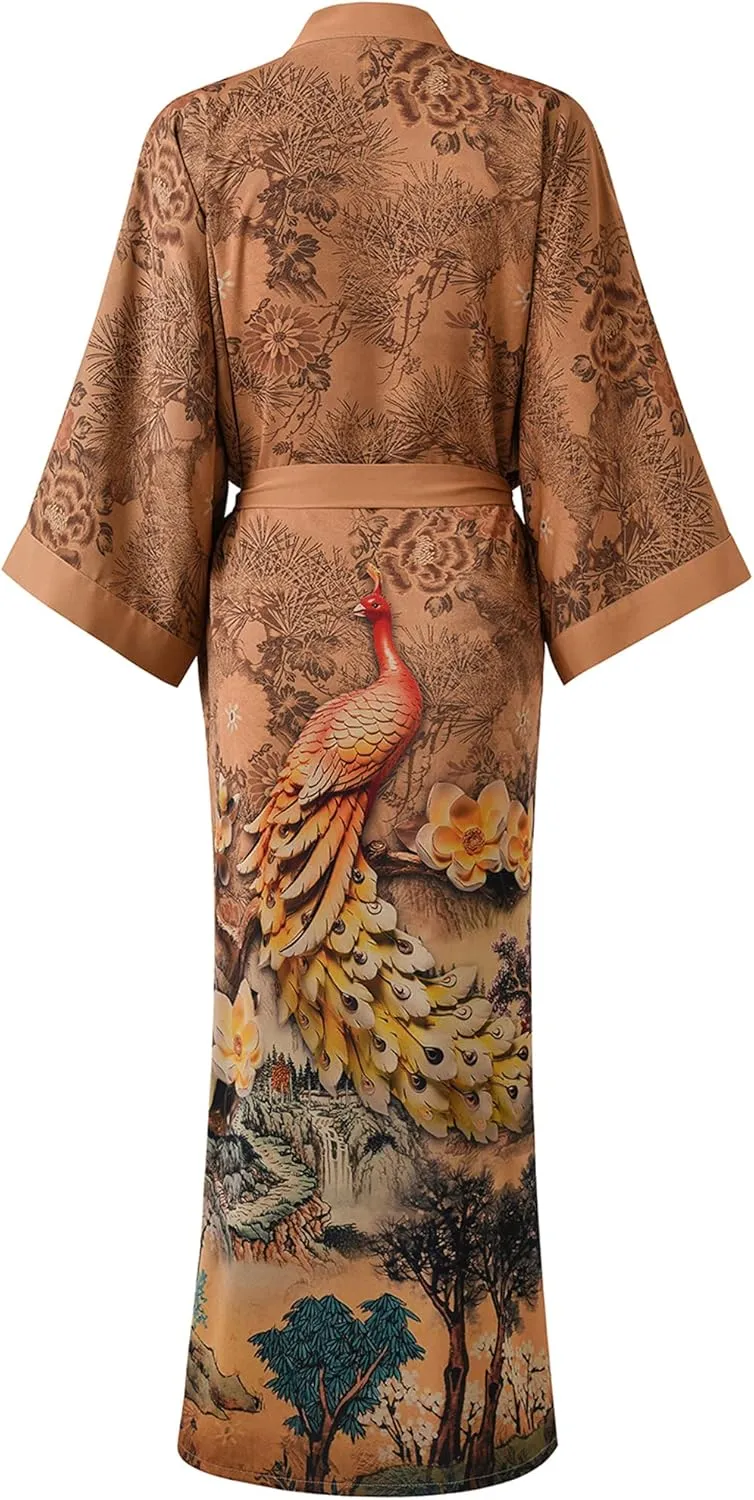 Ledamon Women's Kimono Long Robe - Classic Floral Bathrobe Nightgown