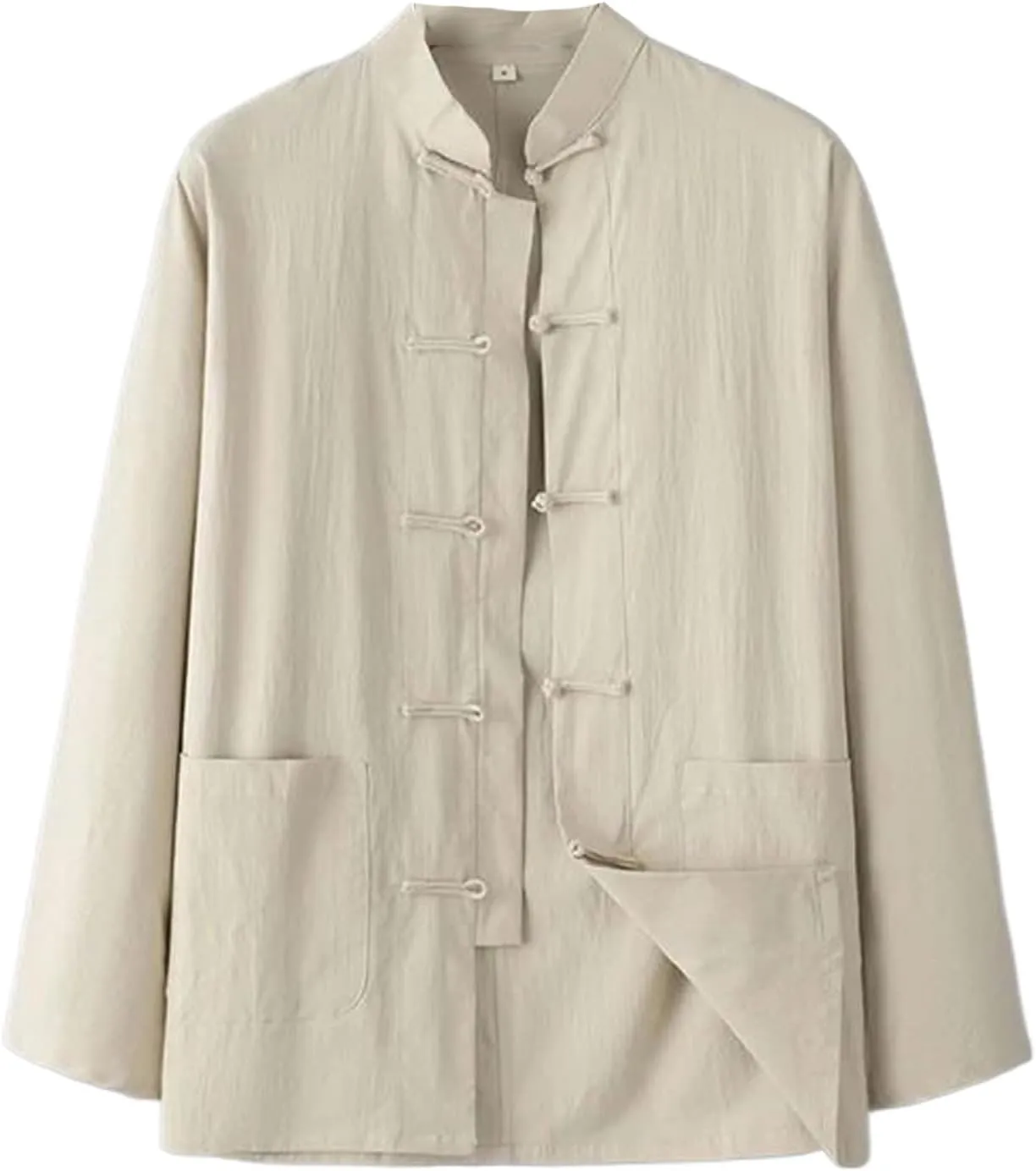Male Blouse Men Shirt Solid Color Stand Collar Tang Suit Top Button Up Chinese Traditional Coat Cotton Linen Shirt