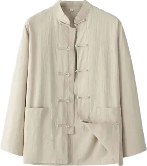 Male Blouse Men Shirt Solid Color Stand Collar Tang Suit Top Button Up Chinese Traditional Coat Cotton Linen Shirt