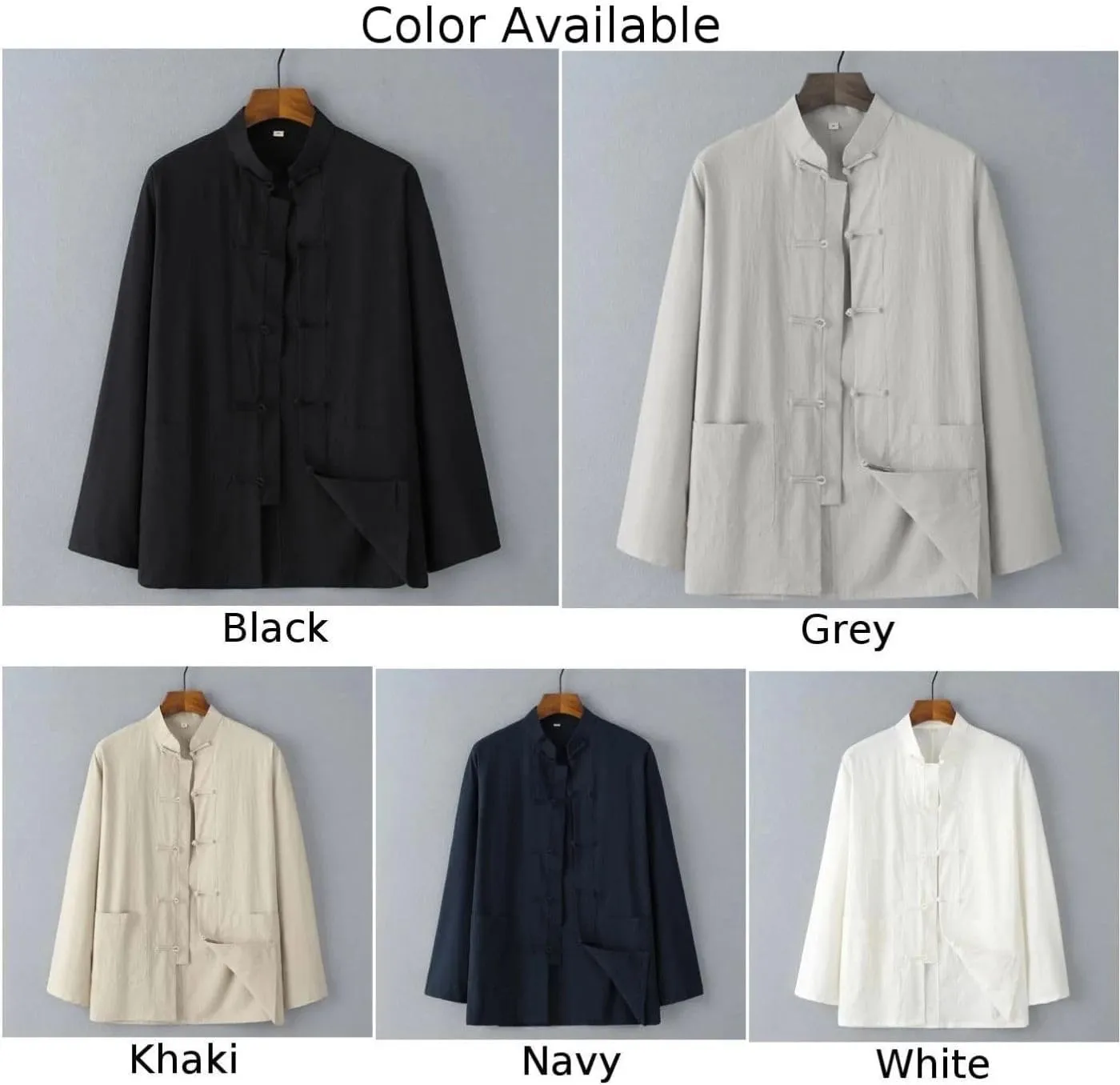 Male Blouse Men Shirt Solid Color Stand Collar Tang Suit Top Button Up Chinese Traditional Coat Cotton Linen Shirt