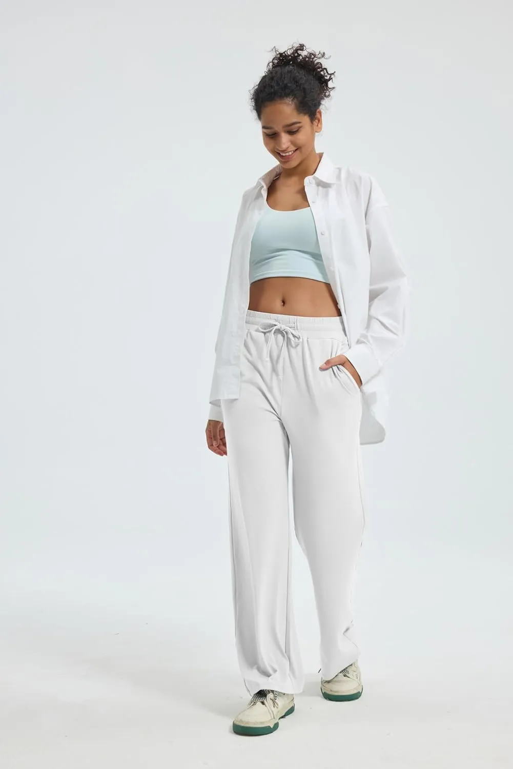 Maxbee Wide Leg Pants for Woman, Loose Sweatpants Women with Pockets,Baggy Casual Drawstring Yoga Pants Long Style