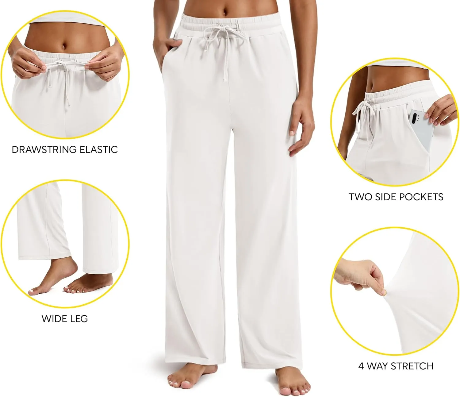 Maxbee Wide Leg Pants for Woman, Loose Sweatpants Women with Pockets,Baggy Casual Drawstring Yoga Pants Long Style