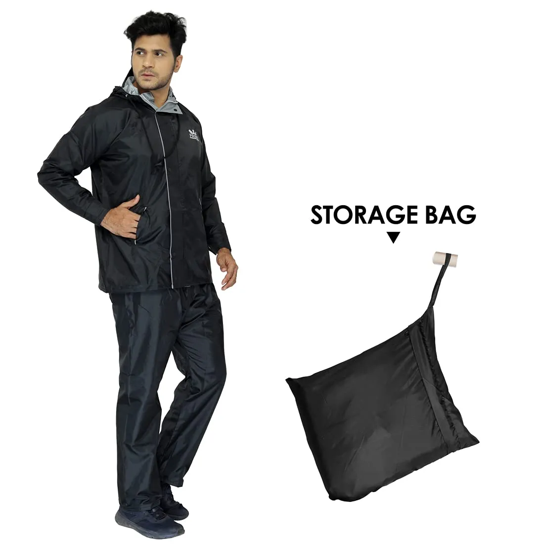 Men Raincoat - Waterproof, Reversible with Inner Pocket | XL | Black